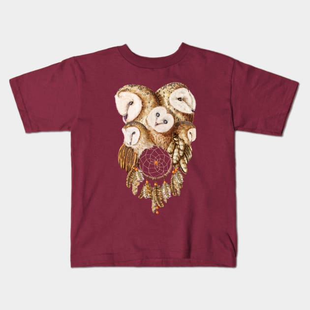 Dreamcatcher Barn Owls Kids T-Shirt by DVerissimo